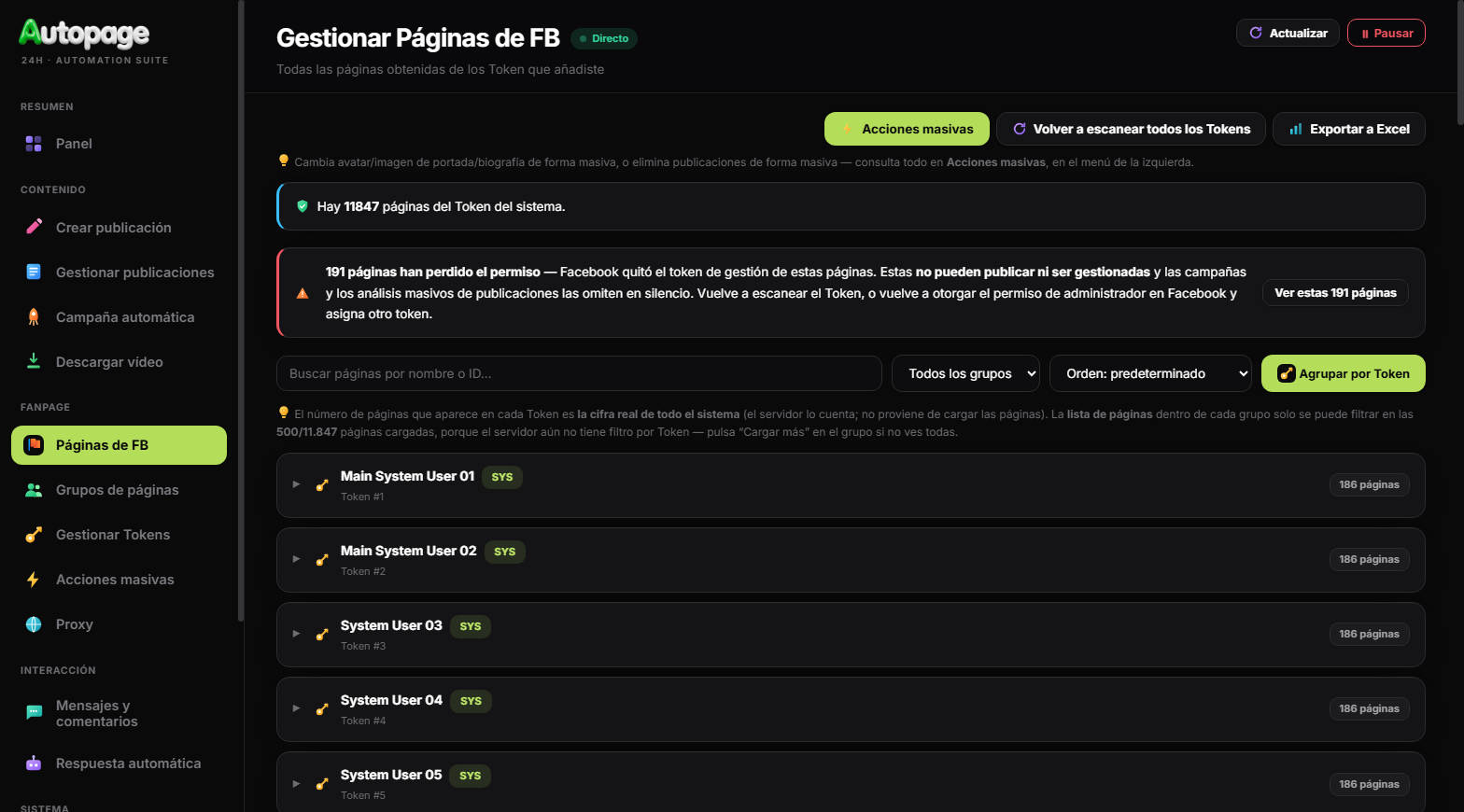 Gestión de páginas de Facebook