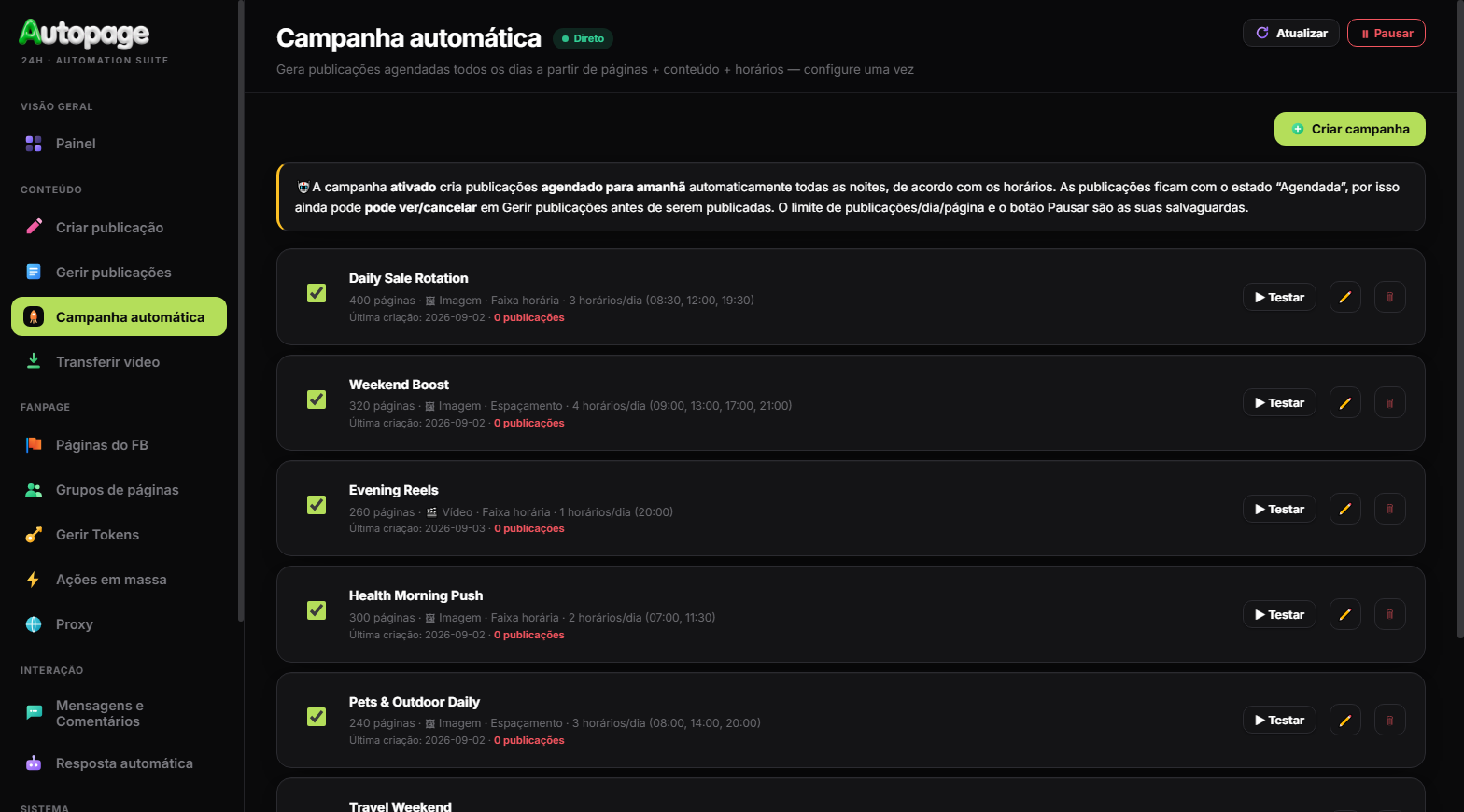 Campanhas automáticas